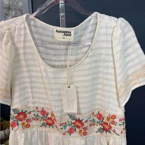 NWT Savanna Jane Cream Embroidered Floral Peasant Blouse 1X